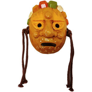 Korean Traditional Folk Art Hand Carved & Painted Wood Mask 6"-Pre Owned